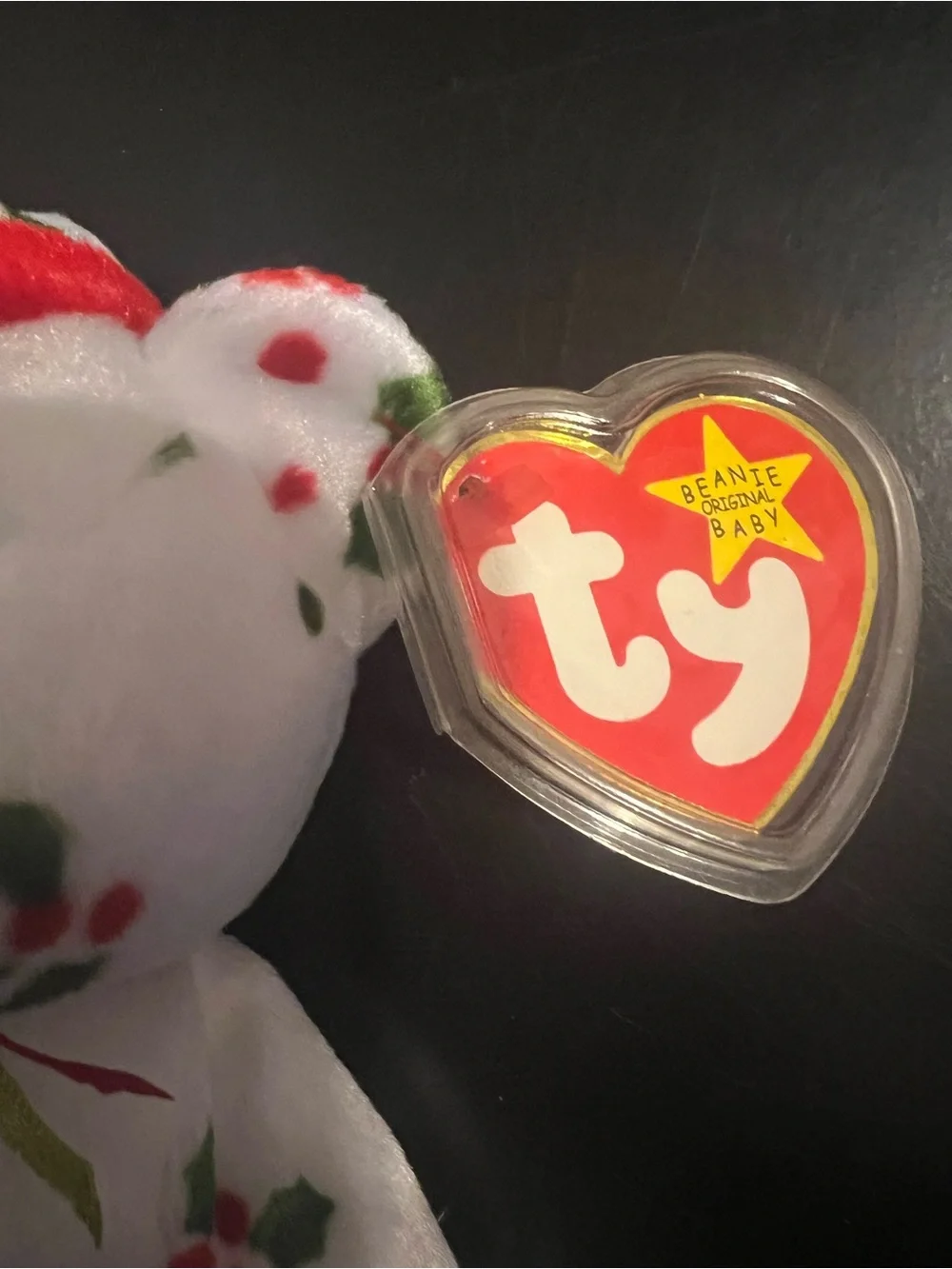 Ty Holiday Beanie Bear with Red & Green Holly Pattern